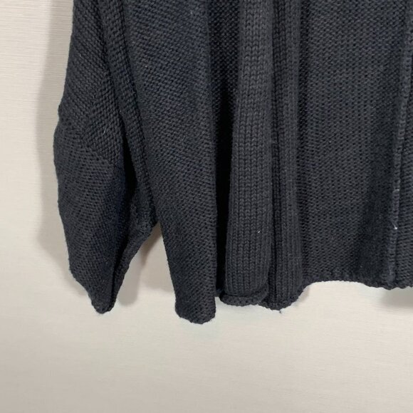 Chicos Sweater Womens Large Black Cotton Angora Open Cardigan Roll Tab Sleeve - Picture 3 of 7